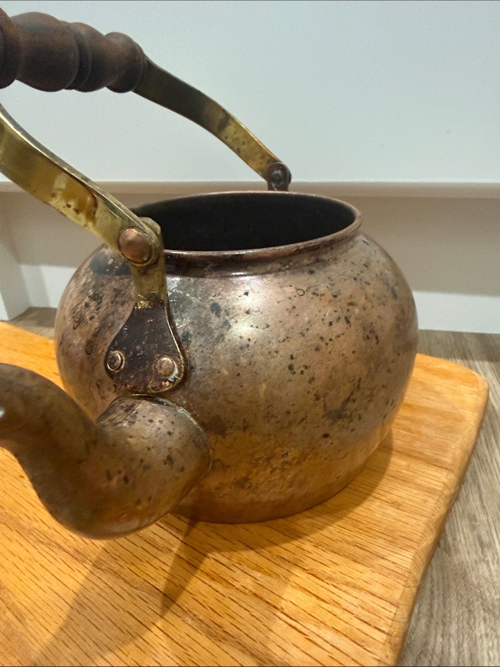 VTG Antique Tagus Copper Kettle Tea Pot Portugal Wooden Handle Primitive Country - Picture 2 of 4